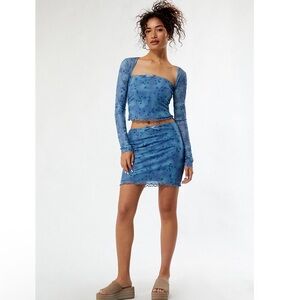 NWT Daisy Street Bow Detail Bandeau Top With Shrug In Blue Floral